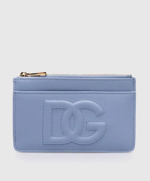 Dolce&Gabbana Blue leather cardholder with textured logo